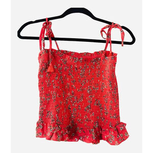 Lost & Wander Tie Strap Tank Floral Cropped Tank Top Salmon Size Small